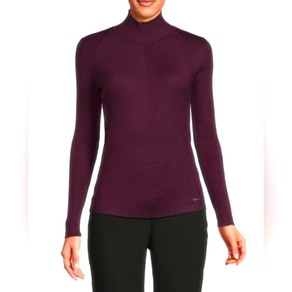 NWT CALVIN KLEIN RIBBED MOCK NECK LONG SLEEVE BURGUNDY 1X SWEATER